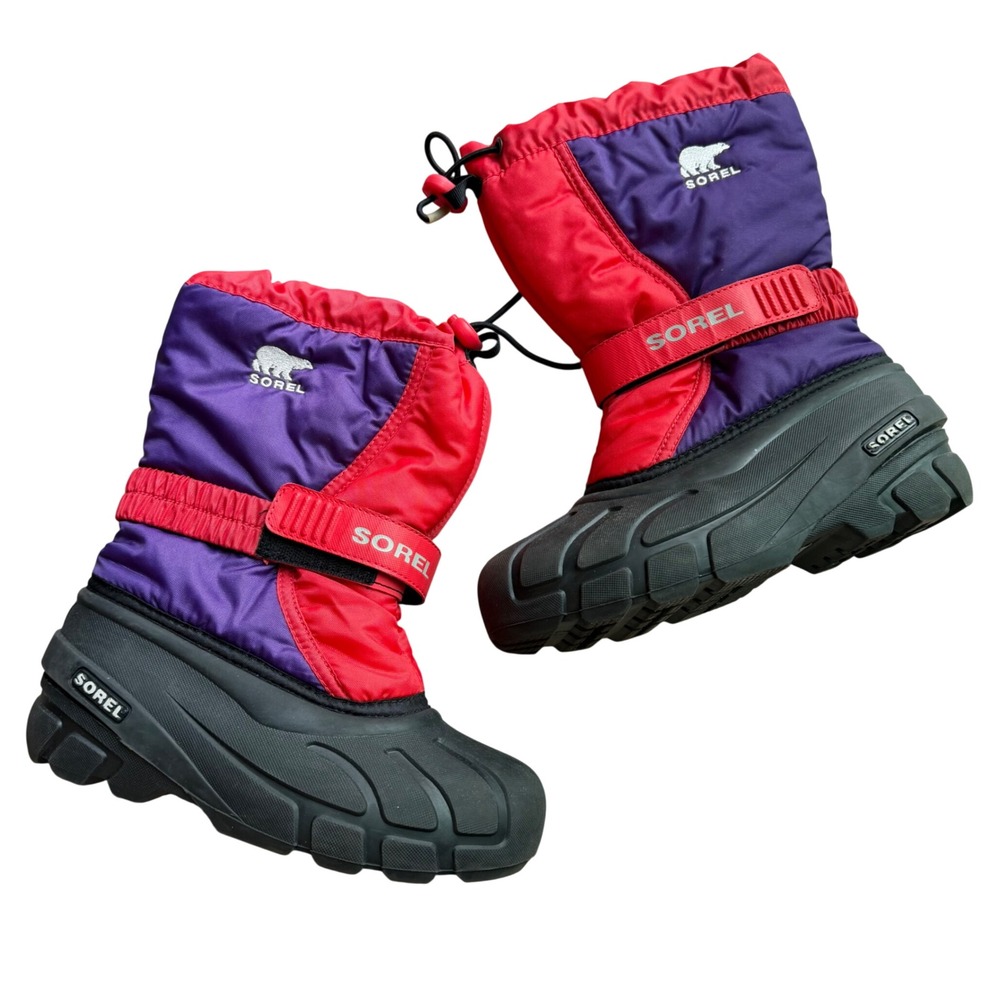 Sorel Kids Flurry Purple Red Waterproof Insulated Snow Boots Size 2 Winter Fall